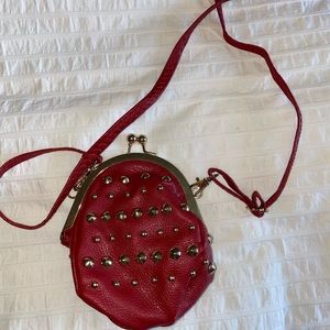 Mini red studded shoulder bag